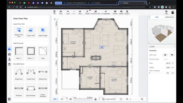 Coohom Basic | Create 3D model from 2D plan | Interior Design смотреть онлайн