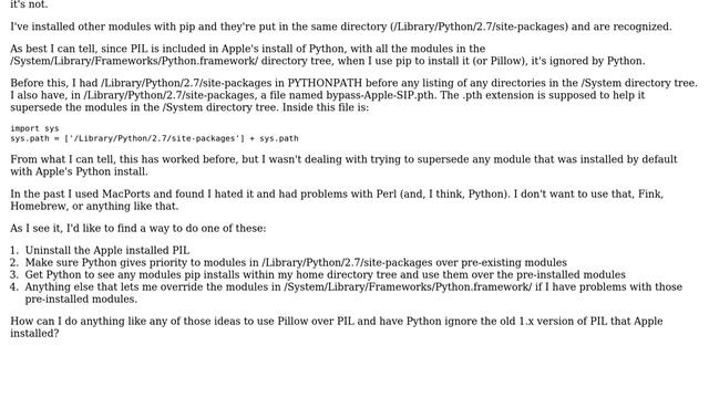 Apple: How can I override default Python modules with ones I install with pip? смотреть онлайн