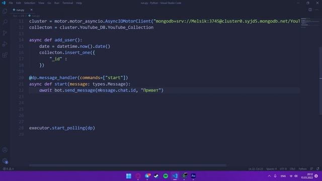 ХРАНЕНИЕ ПОЛЬЗОВАТЕЛЕЙ в БАЗЕ ДАННЫХ | AIOGRAM + MONGODB | TELEGRAM БОТ С БАЗОЙ ДАННЫХ смотреть онлайн
