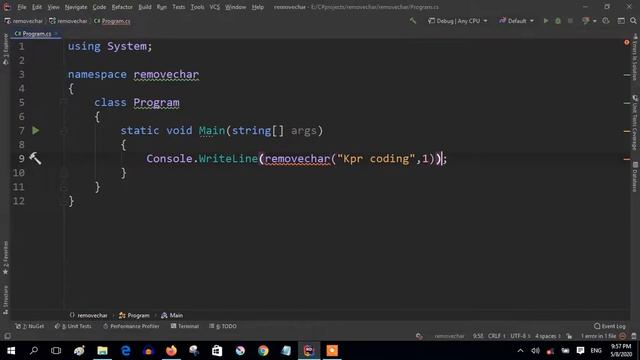 Program for Removing Character from given String in C# Programming Language | KPR CODING | String c смотреть онлайн