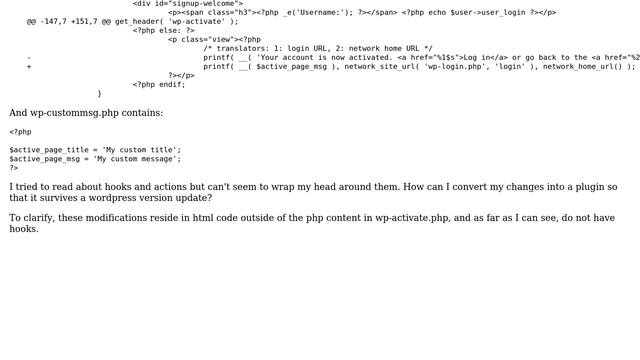 Wordpress: Converting core modification to a plugin смотреть онлайн