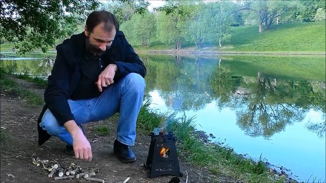 Печка щепочница экспедиционная, образец №-1. Тест на пруду. смотреть онлайн