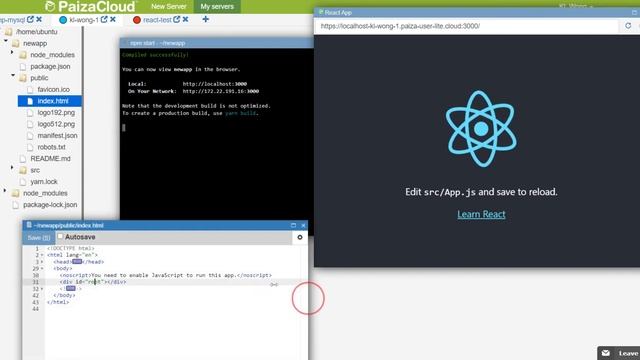 Create ReactJS app on PaizaCloud 2 - npm start, index.js, App.js смотреть онлайн