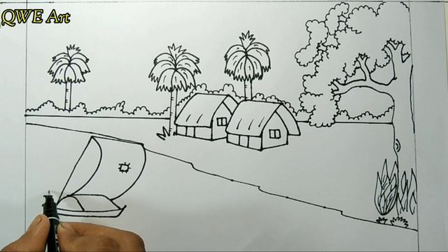 Simple Village Scenery Drawing || Easy Landscape to Draw - Drawing class 1 смотреть онлайн