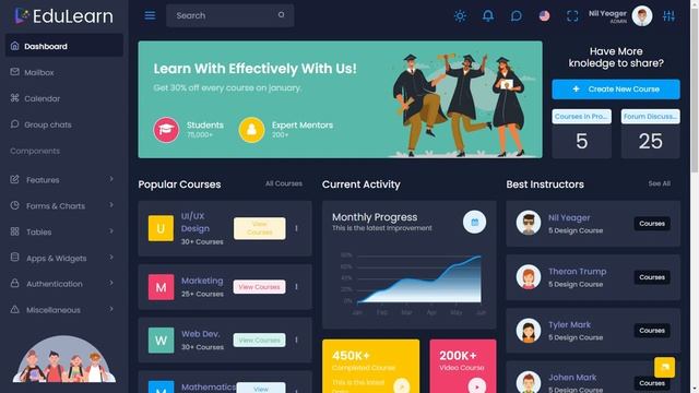 Education LMS Dashboard Bootstrap 5 Admin Template with LTR Dark Theme смотреть онлайн