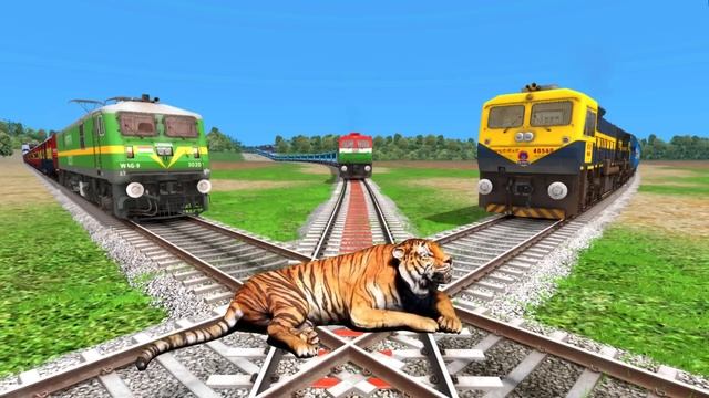 Three Trains vs Giant Tiger | Stops the Train - Train Simulator смотреть онлайн
