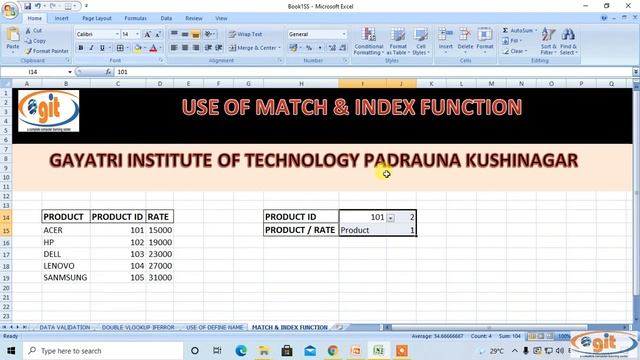 DAY 23 USE OF MATCH & INDEX FUNCTION IN MS EXCEL || GIT EDUCATION || смотреть онлайн