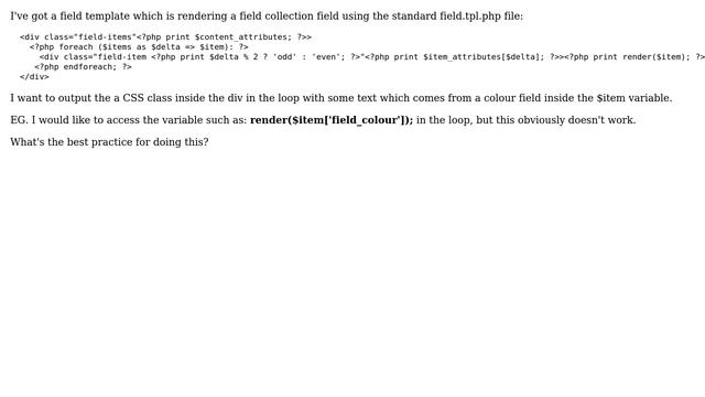 Drupal: Theming the field.tpl.php - accessing variables from a field collection смотреть онлайн