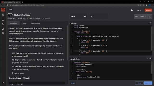 Code Kata - Student's Final Grade in JS, C#, PHP & Python (8 kyu) смотреть онлайн