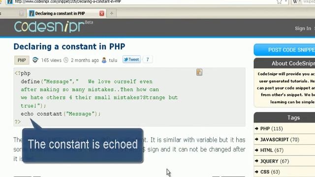 PHP Tutorial : Declaring a constant in PHP смотреть онлайн