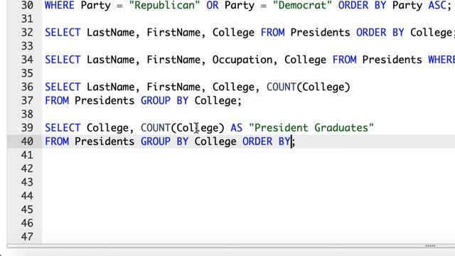 CSC200 More Presidents Queries pt3 (ex3) смотреть онлайн