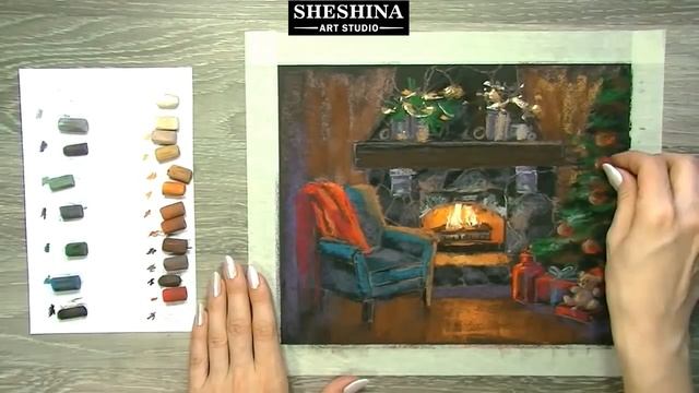 How to draw a Christmas fireplace with soft pastels ? CHRISTMAS VIDEOS смотреть онлайн