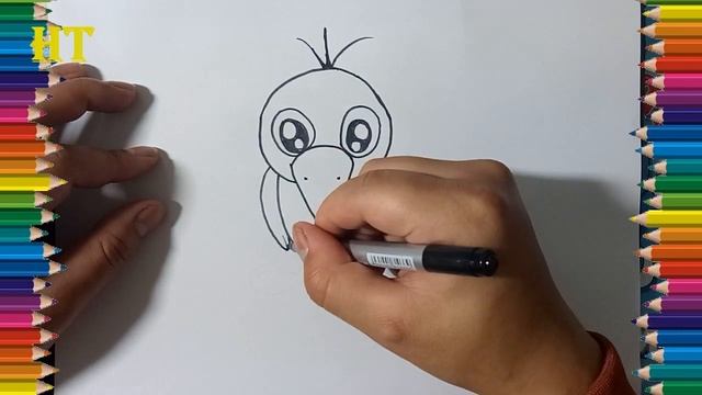 How to draw a crow cute and easy - Cartoon crow drawing and coloring смотреть онлайн