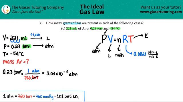9.35c | How many grams of gas are present in 221 mL of Ar at 0.23 torr and –54 °C смотреть онлайн