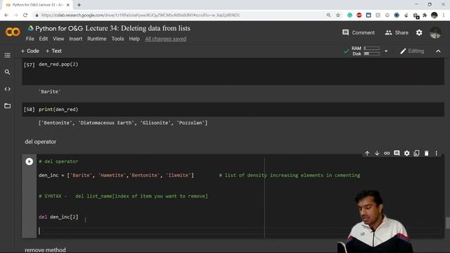 Lecture 34 - Deleting data from lists | #Python for Oil and Gas смотреть онлайн