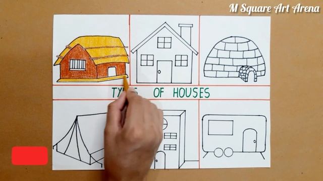 School Project Drawing on Types of Houses | Drawing for Students | How to Draw Types of Houses смотреть онлайн
