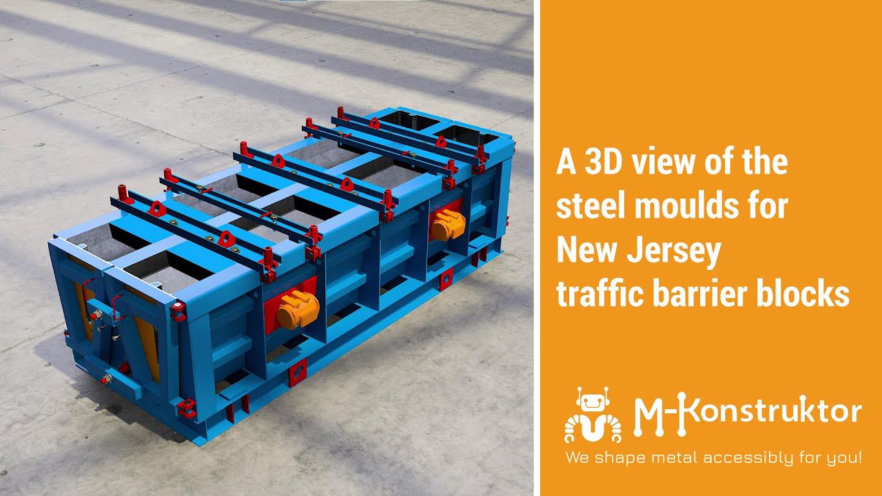 A 3D view of the steel moulds for New Jersey traffic barrier blocks смотреть онлайн
