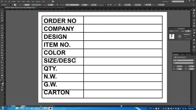 Create Table Documents With Adobe Illustrator, Worksheet With Adobe Illustrator.