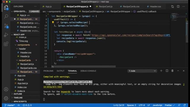 React JS Malayalam Tutorial: Recipe Site - Part 4 - useEffect and API integration смотреть онлайн