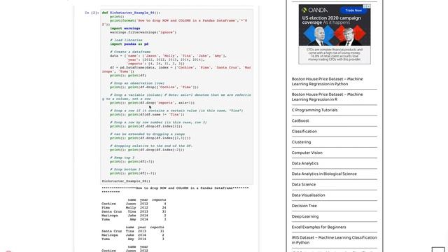 How to drop ROW and COLUMN in a Pandas DataFrame in Python смотреть онлайн