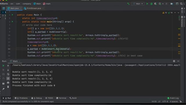 Optimized Bubblesort in java, learn time complexity for best O(n) and worst case O(n^2) смотреть онлайн