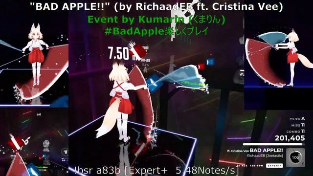 [Beat Saber]"BAD APPLE!!"(by RichaadEB ft. Cristina Vee) [Expert+] Challenge No. 1 / UPDATE 1.25.1 смотреть онлайн