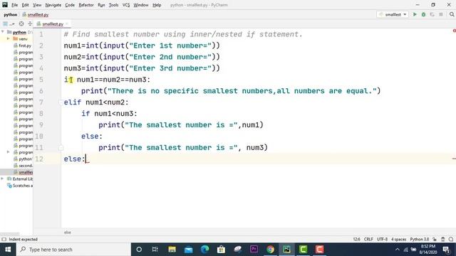 python inner if / nested if || the smallest among three numbers || python programming for beginner смотреть онлайн
