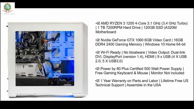 SkyTech Oracle Gaming Computer Desktop PC Ryzen 1200 3.1GHz Quad-Core, GTX 1060 Tech Market Suppor смотреть онлайн