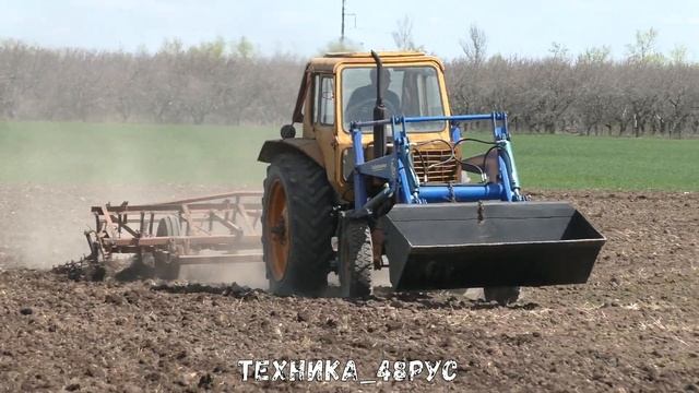 МТЗ-80 с КУНом работает с прицепным культиватором. Весенняя культивация смотреть онлайн