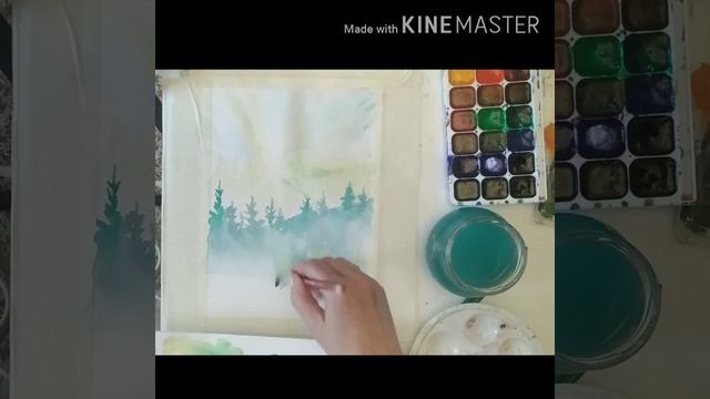 Акварельный рисунок "Лес" смотреть онлайн