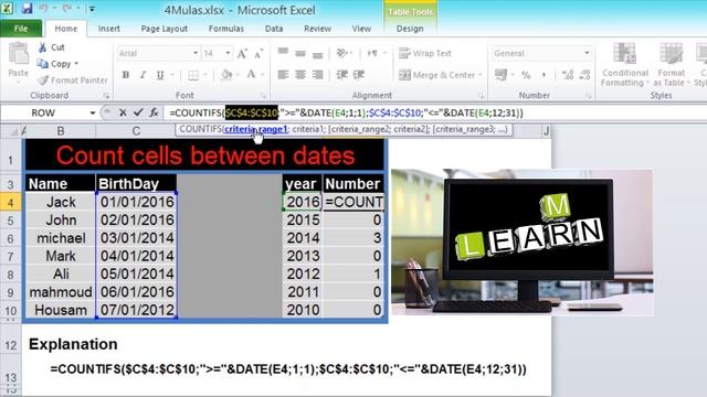 Count cells between dates смотреть онлайн