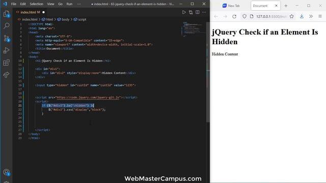 jQuery Check if an Element is Hidden смотреть онлайн
