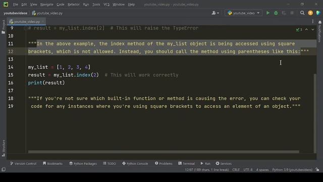 "Fixing 'TypeError: 'builtin function or method' object is not subscriptable' Error" смотреть онлайн