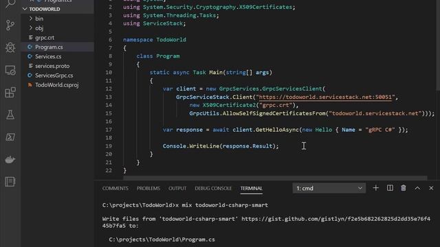 ServiceStack C# Google protoc generated GrpcServiceClient TodoWorld Example смотреть онлайн