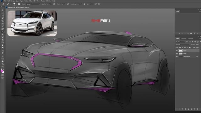 Car Design Sketch(Ford Mustang Mach-E SUV) смотреть онлайн