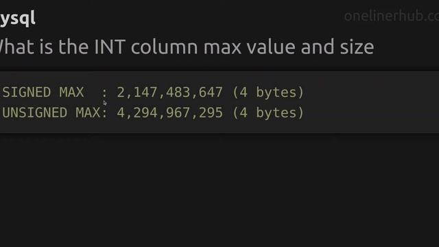What is the INT column max value and size смотреть онлайн