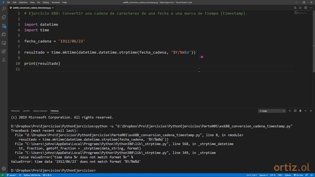 Python - Ejercicio 688: Convertir una Cadena de una Fecha a una Marca de Tiempo (timestamp) смотреть онлайн