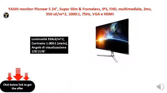 YASHI monitor Pioneer S 24, Super Slim & Frameless, IPS, FHD смотреть онлайн