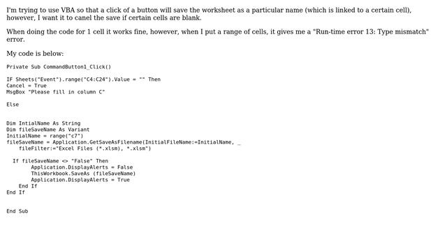 Excel VBA - "Run-time error 13: Type mismatch" when cell range is more than 1 (2 Solutions!!) смотреть онлайн