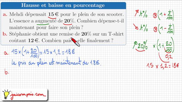 Exercice ♦ Pourcentage • Calculer Une Hausse Et Une Baisse De 20 % ♦ Troisième