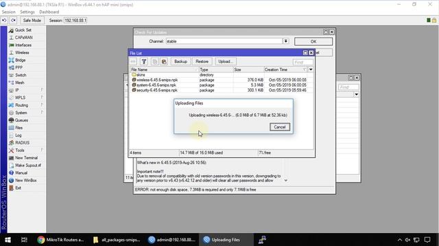 MikroTik Tutorial 97 - How to fix hAP Lite upgrade error "Not enough disk space" смотреть онлайн