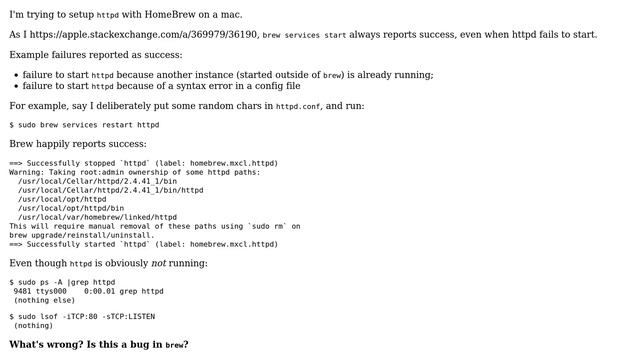 Apple: Why is brew always reporting success when failing to start a service? смотреть онлайн