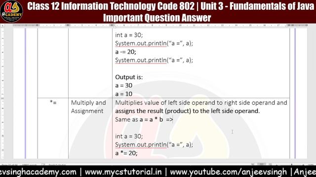 20 Operators In Java Question Answer | Class 12 IT 802 | Unit 3 Fundamentals Of Java Question Answe