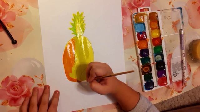 Как нарисовать ананас красками,урок рисования для детей смотреть онлайн