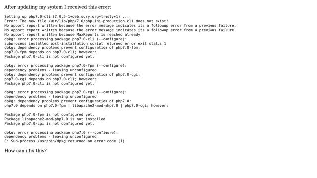 Ubuntu: Error: The new file /usr/lib/php/7.0/php.ini-production.cli does not exist! смотреть онлайн
