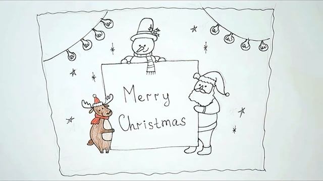 Рисуем Рождественскую открытку / Draw a Christmas card. смотреть онлайн