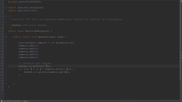 Java Ejercicio: 537 Usar una Expresión Lambda para Recorrer el Contenido de una Lista (ArrayList) смотреть онлайн