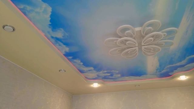 Двухуровневый потолок с фото печатью и неоновой подсветкой смотреть онлайн