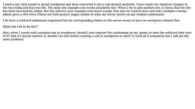Wordpress: Subdomain multisite gives 404 on sub sites смотреть онлайн