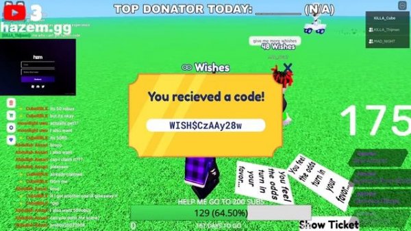 ?LIVE? Trying To Get Hazem Code (Make A Wish)